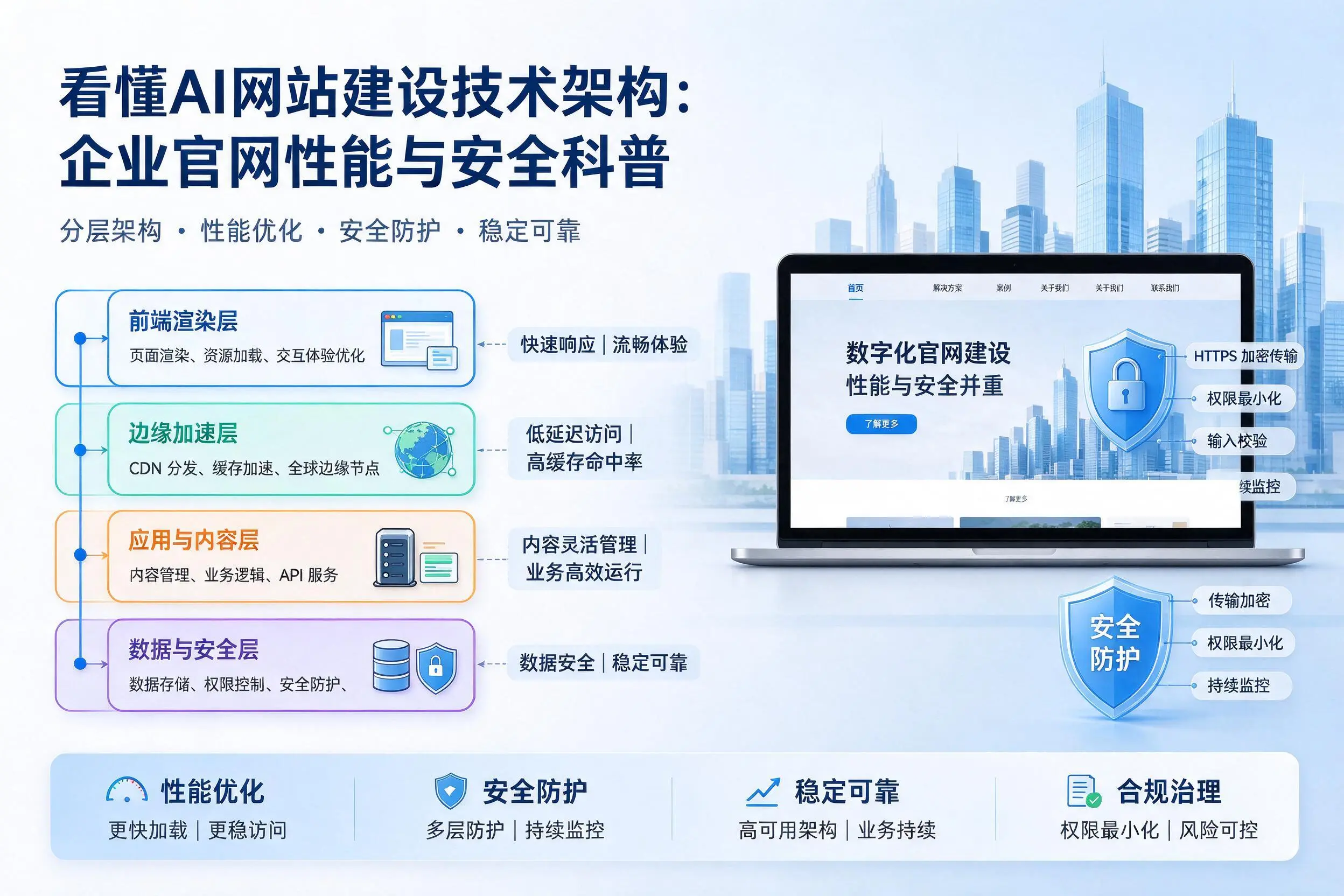 看懂AI网站建设技术架构:白城企业官网性能与安全科普