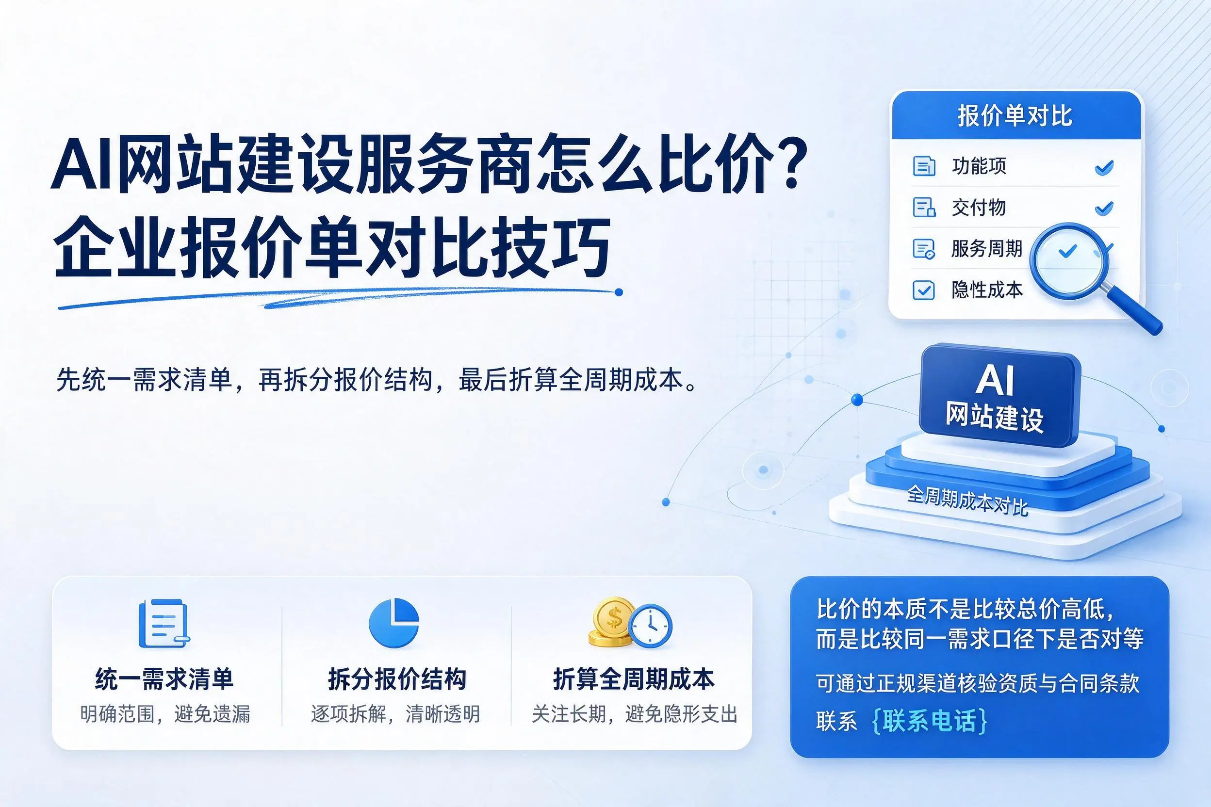 AI网站建设服务商怎么比价?白城企业报价单对比技巧